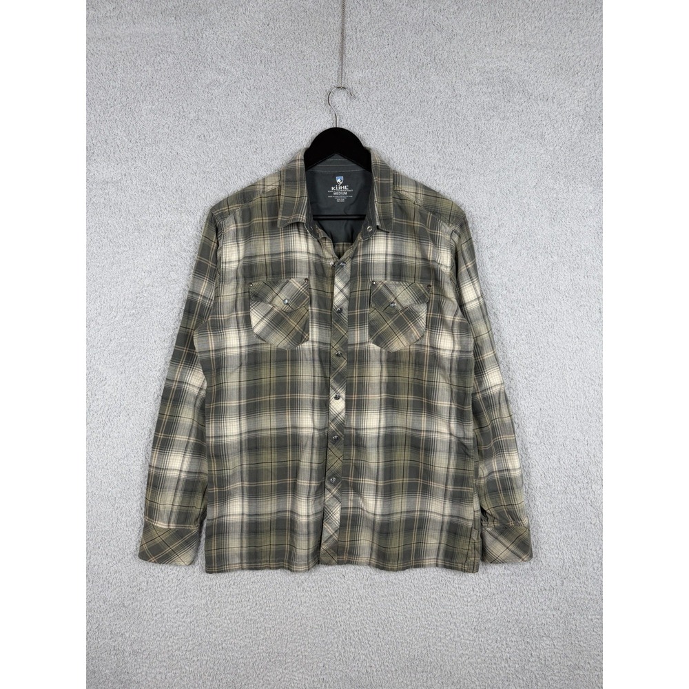 Kuhl Mens Lowdown Pearl Snap Western Shirt Green Plaid Flannel M Cotton 7210